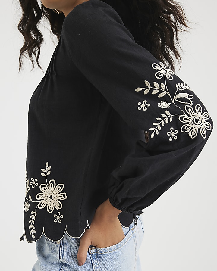 Black Long Sleeve V Neck Blouse