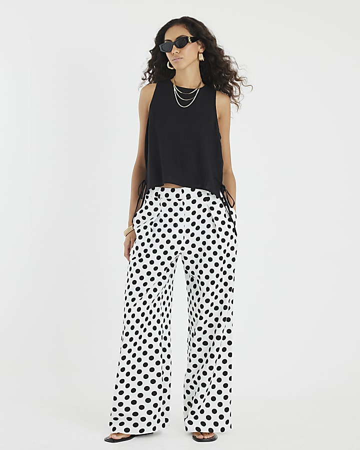 Black Linen Blend Sleeveless Tie side Top
