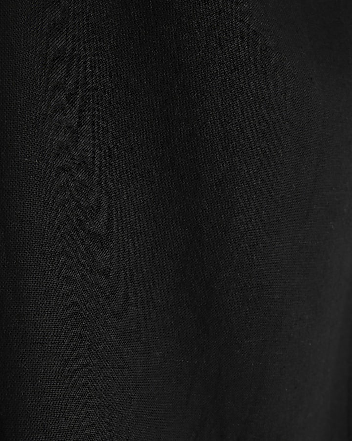 Black Linen Blend Sleeveless Boat Neck Top