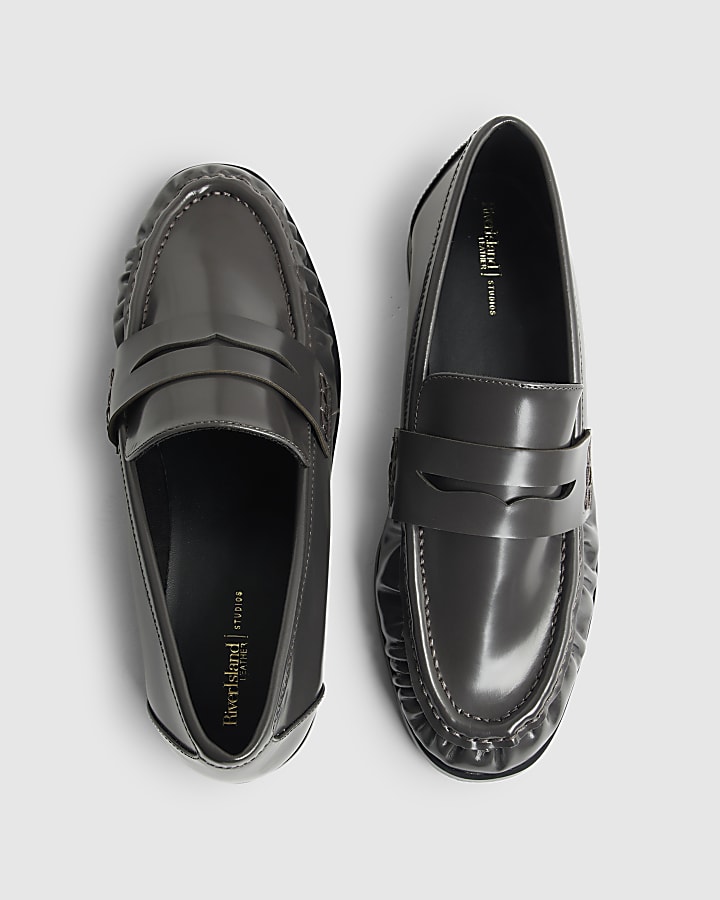 Grey Leather Loafers