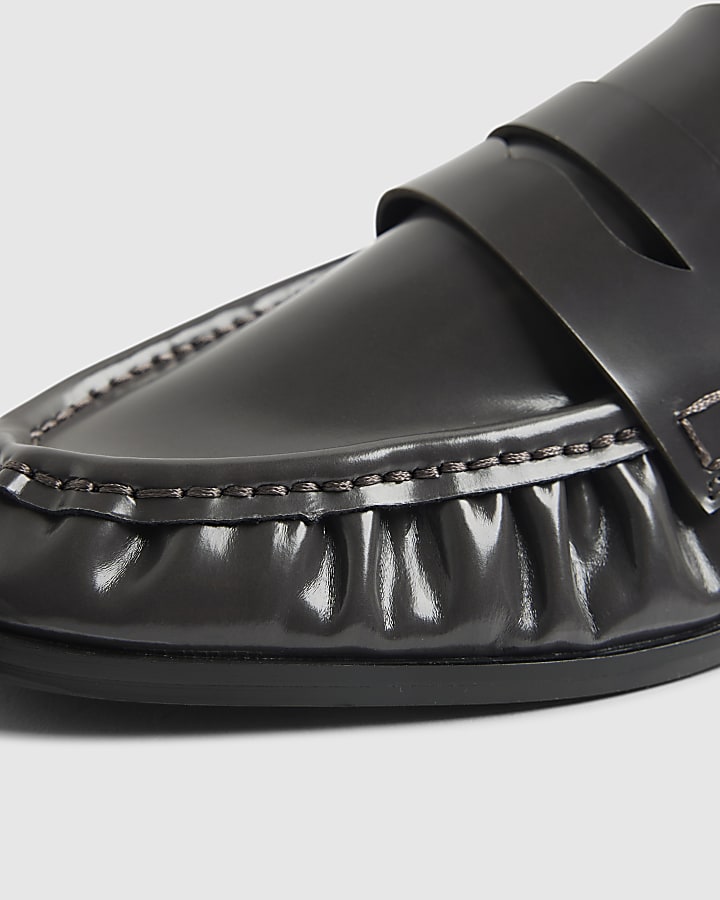 Grey Leather Loafers
