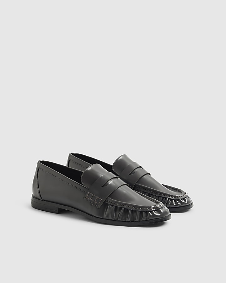 Grey Leather Loafers