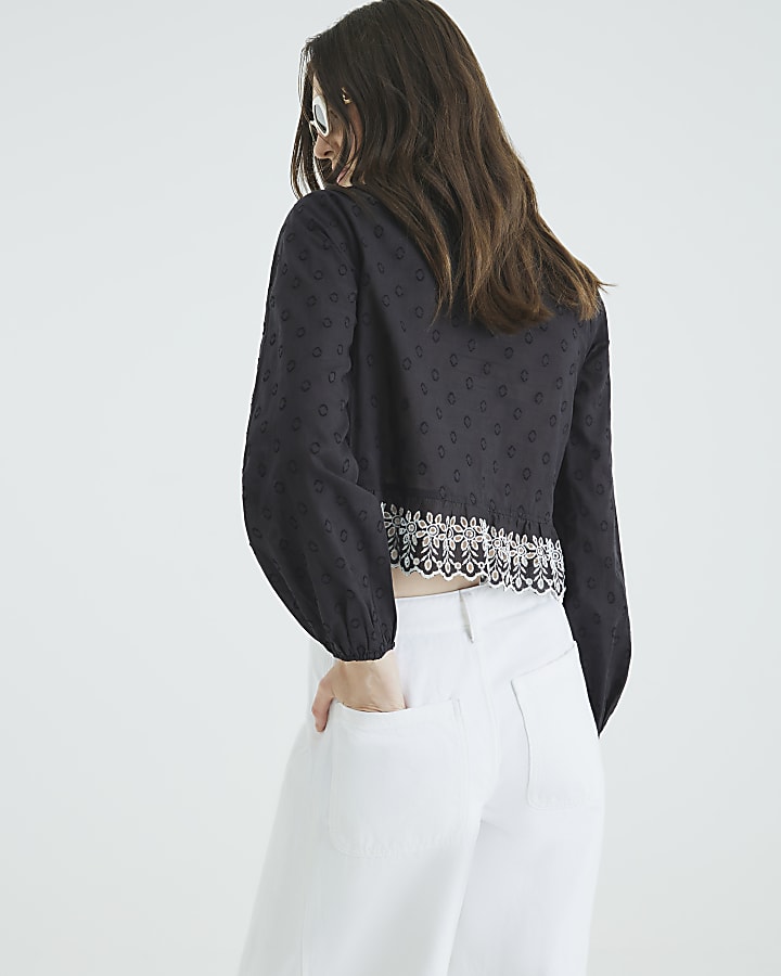 Black Long Sleeve Broderie Blouse