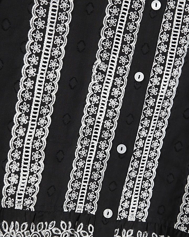 Black Long Sleeve Broderie Blouse