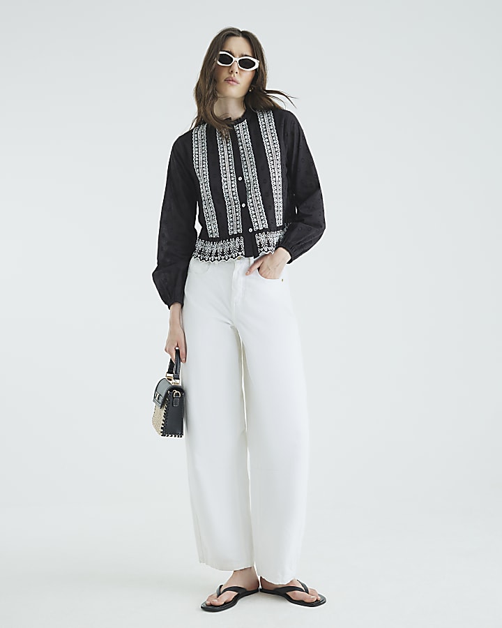 Black Long Sleeve Broderie Blouse