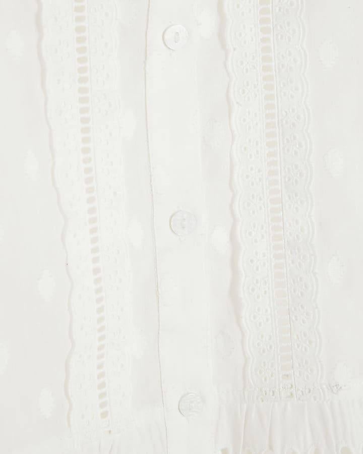 Cream Long Sleeve Broderie Blouse