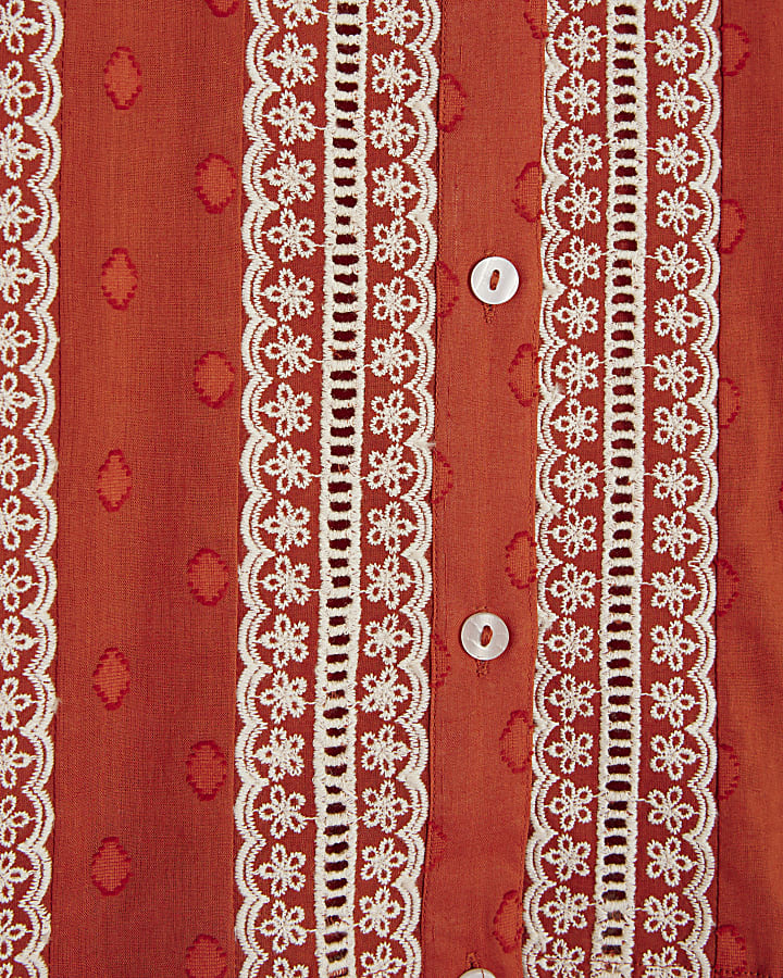 Orange Long Sleeve Broderie Blouse