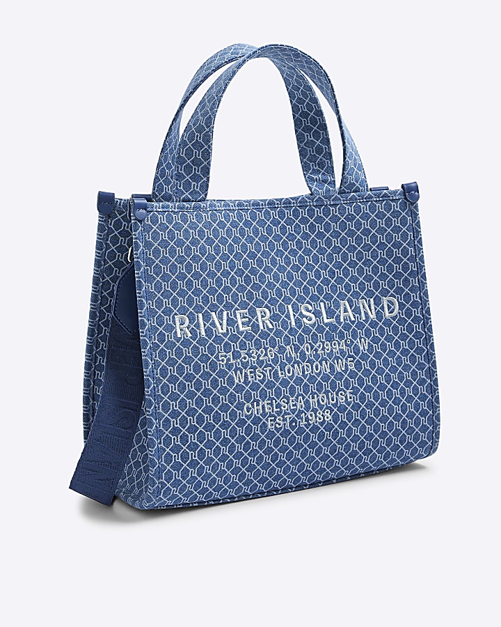 Blue Denim Monogram Tote Bag
