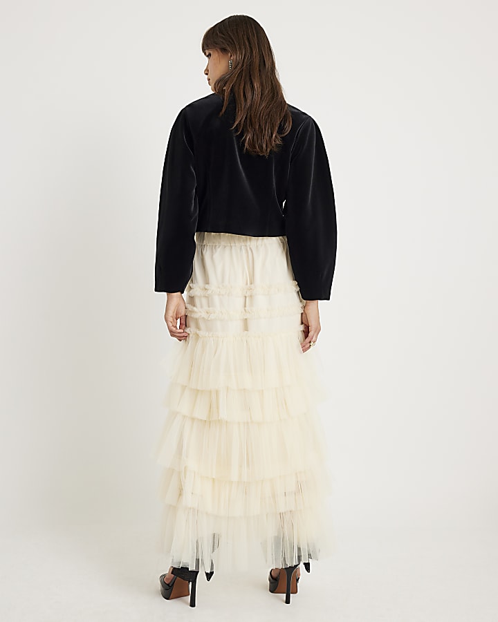 Cream Tulle Mesh maxi Skirt