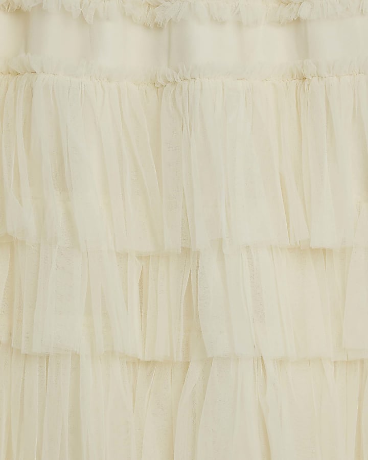 Cream Tulle Mesh maxi Skirt