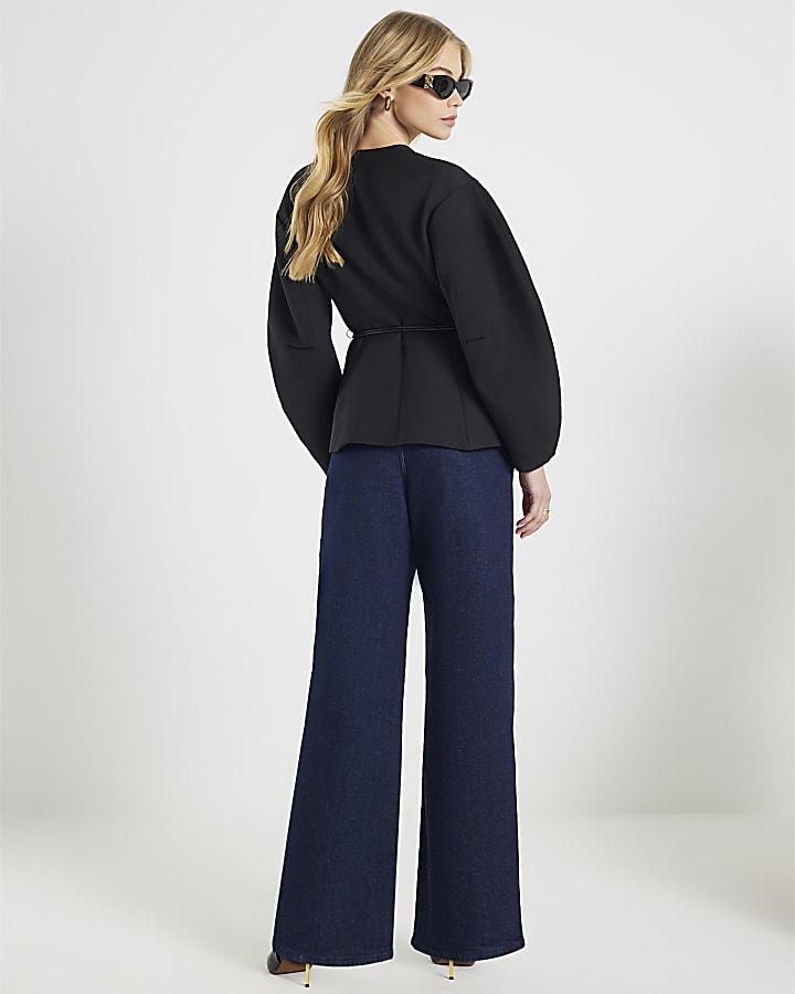 Blue Wide Leg Corset Button Up Jeans