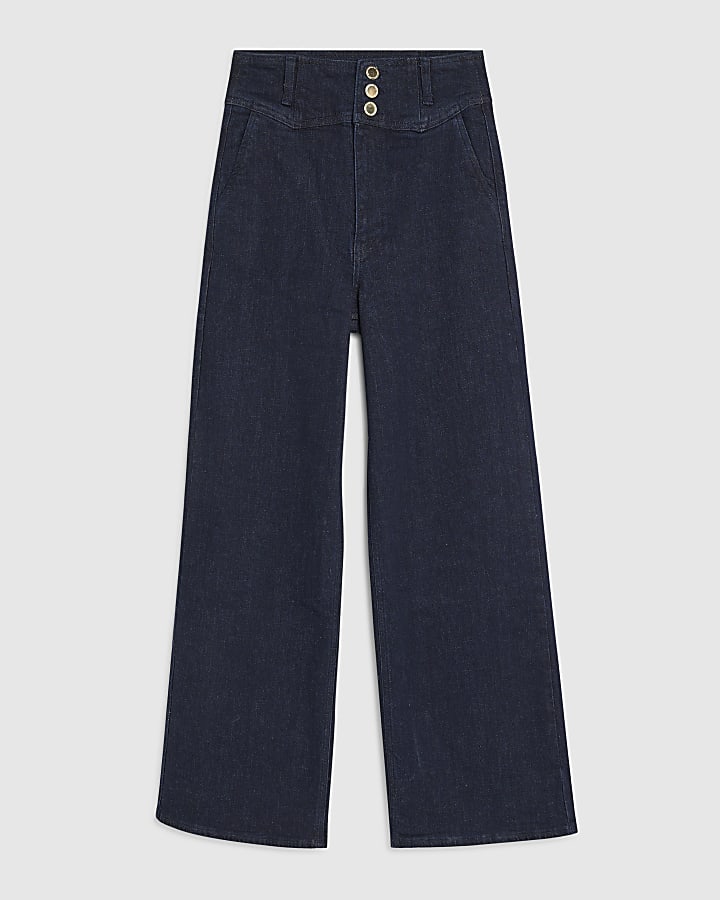 Blue Wide Leg Corset Button Up Jeans