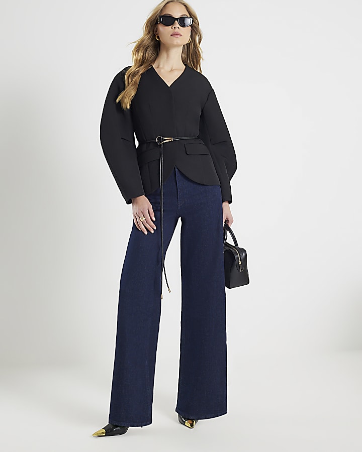 Blue Wide Leg Corset Button Up Jeans