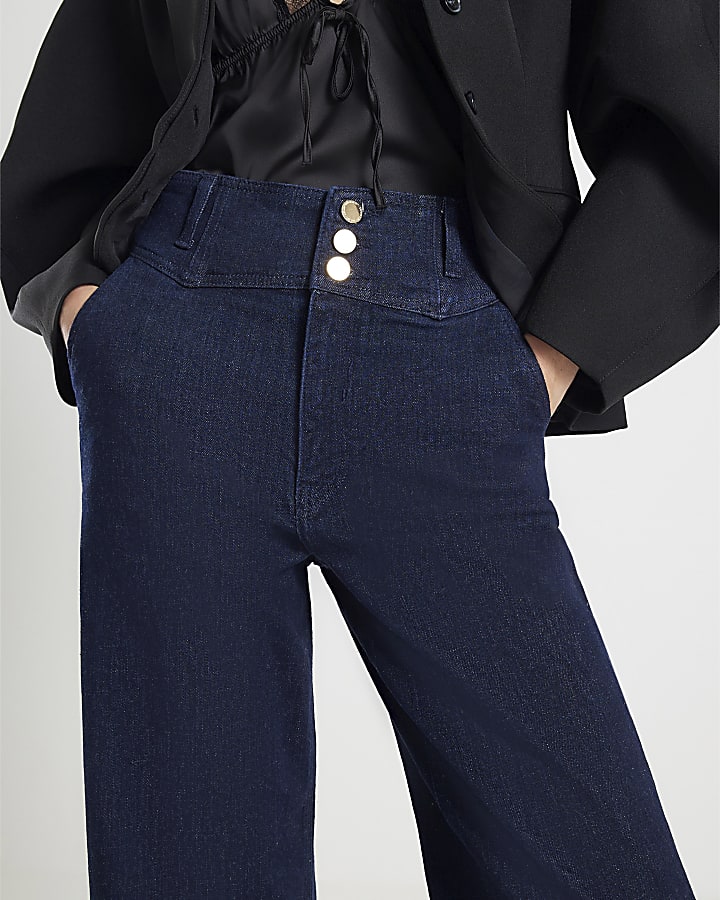 Blue Wide Leg Corset Button Up Jeans