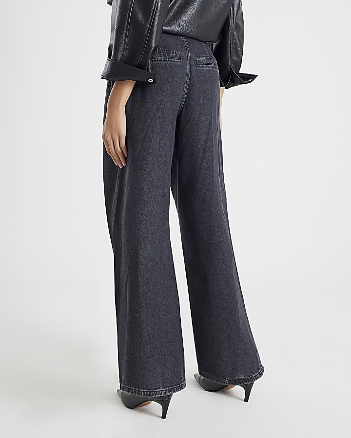 Grey Wide Leg Corset Button Up Jeans