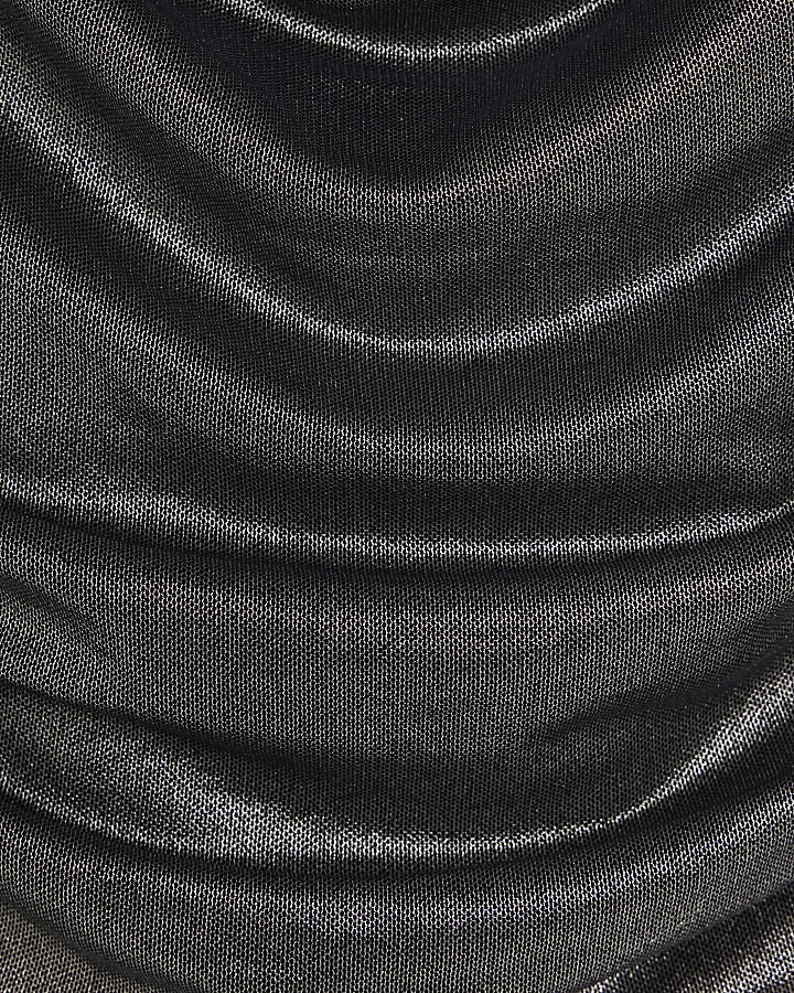 Silver Sleeveless Metallic Cowl Neck Top