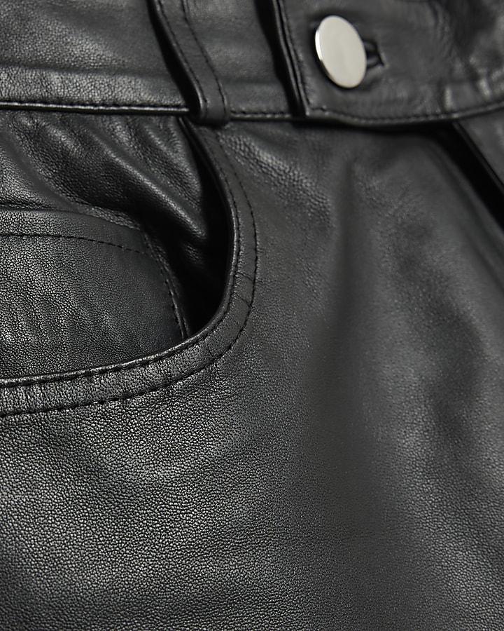 RI Studio Black leather straight leg trousers