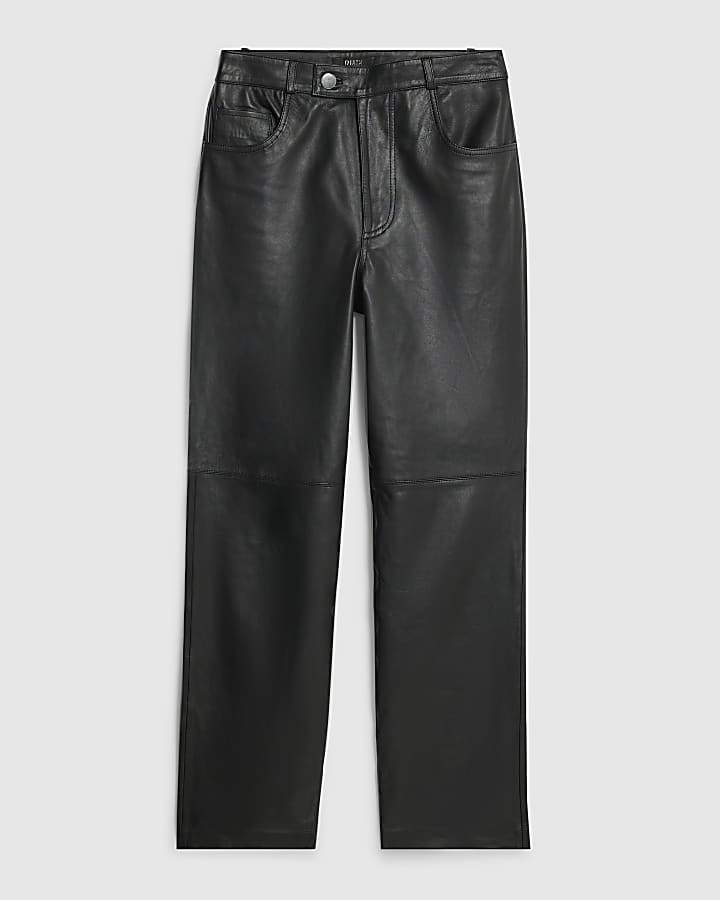 RI Studio Black leather straight leg trousers
