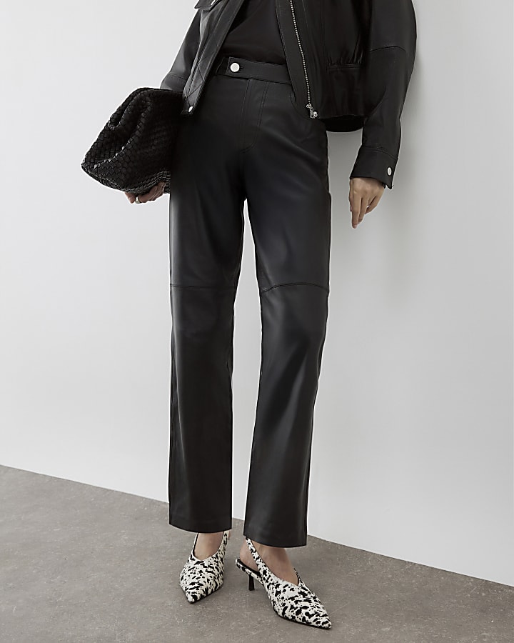 RI Studio Black leather straight leg trousers