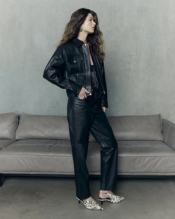 RI Studio Black leather straight leg trousers