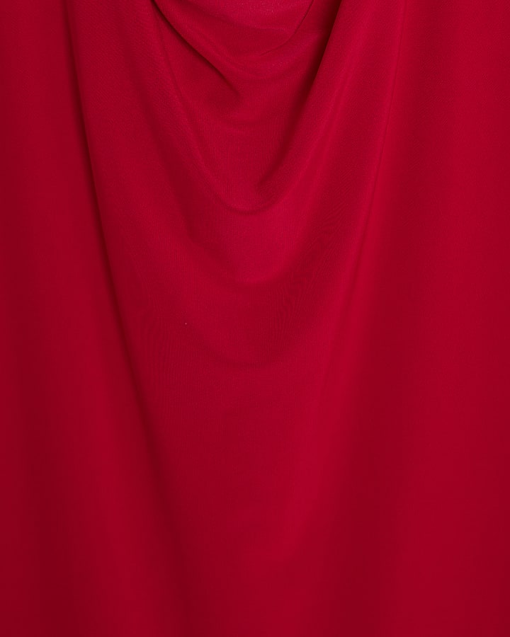 Red Cowl Neck Corsage Maxi Dress