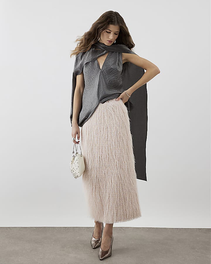 RI Studio Silver Cape Scarf neck flowy top