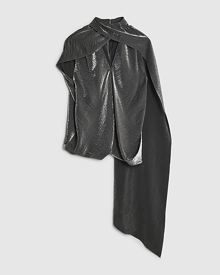 RI Studio Silver Cape Scarf neck flowy top