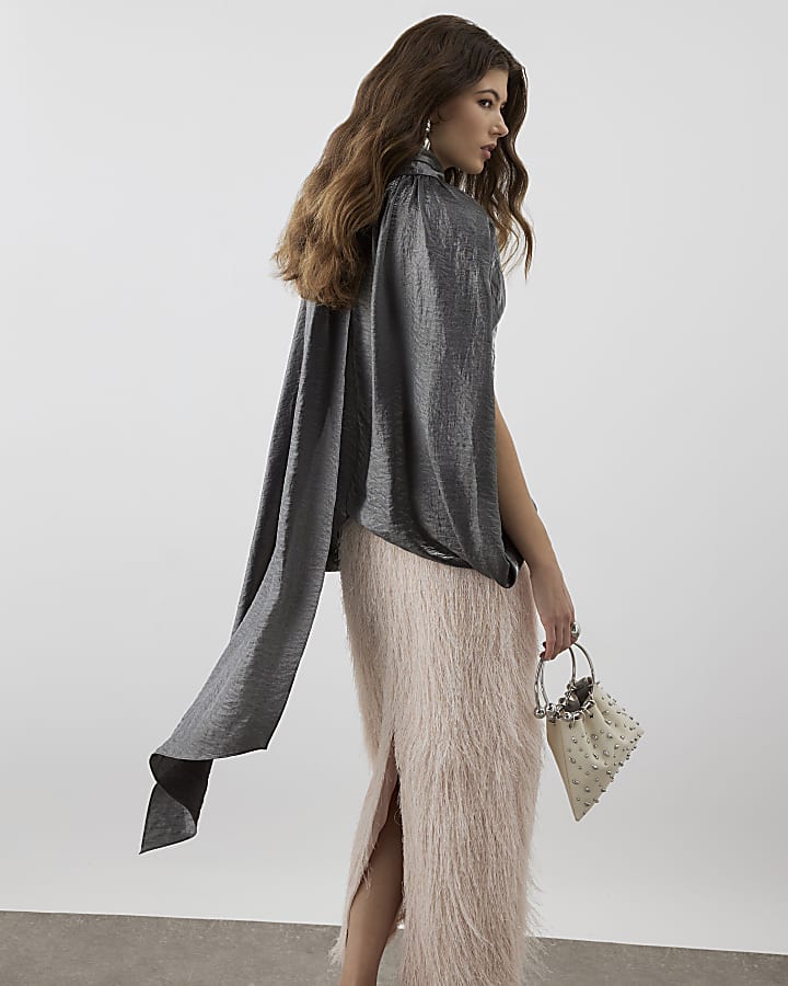 RI Studio Silver Cape Scarf neck flowy top