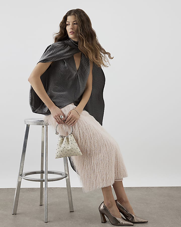 RI Studio Silver Cape Scarf neck flowy top