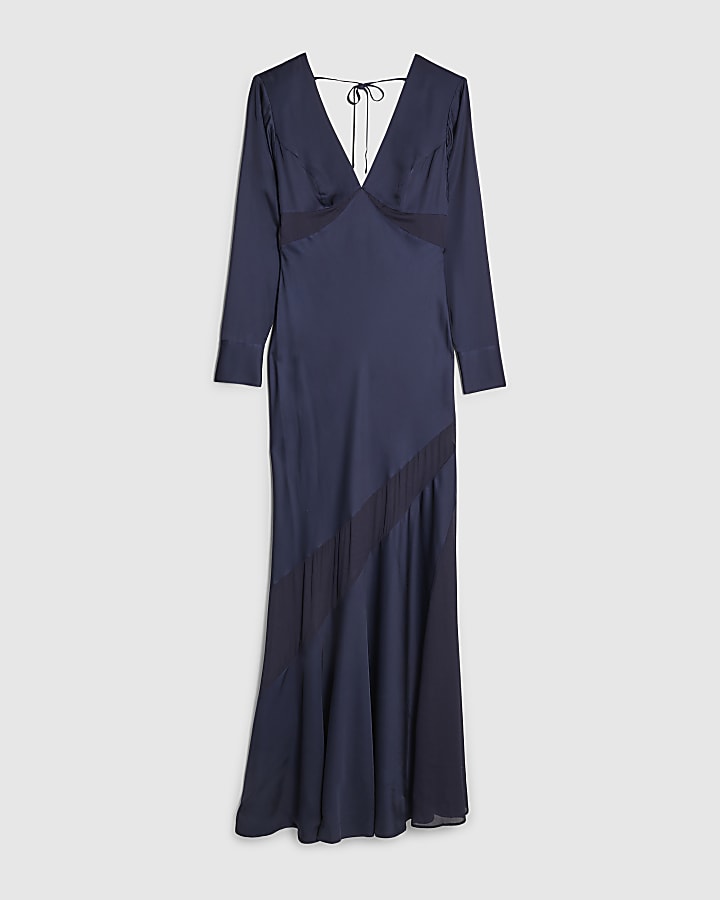 RI Studio Navy Mesh Fishtail Maxi dress
