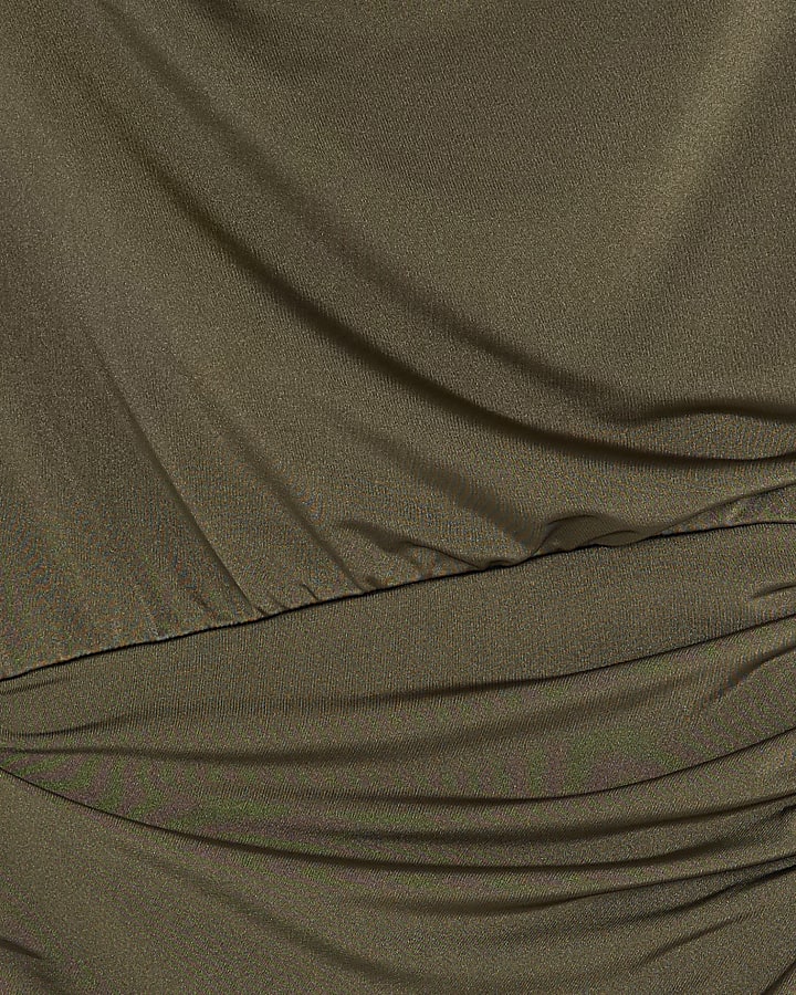 Green Short Sleeve Drape Detail Mini Dress
