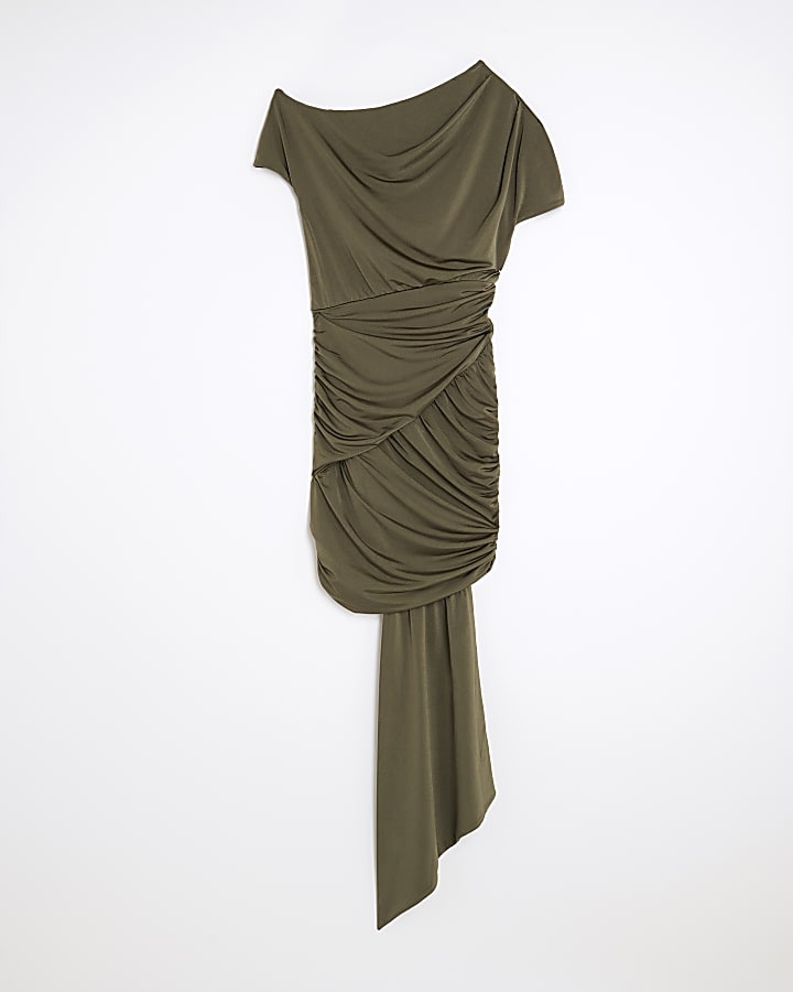 Green Short Sleeve Drape Detail Mini Dress