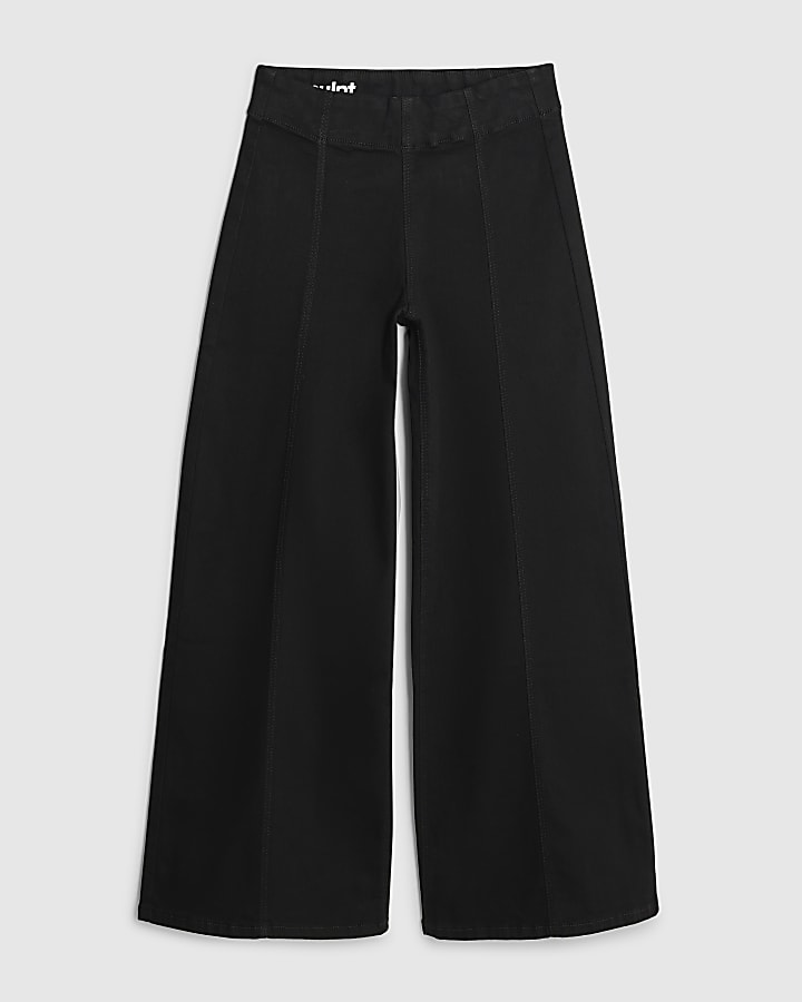 Petite Black Pull On Wide Leg Jeans
