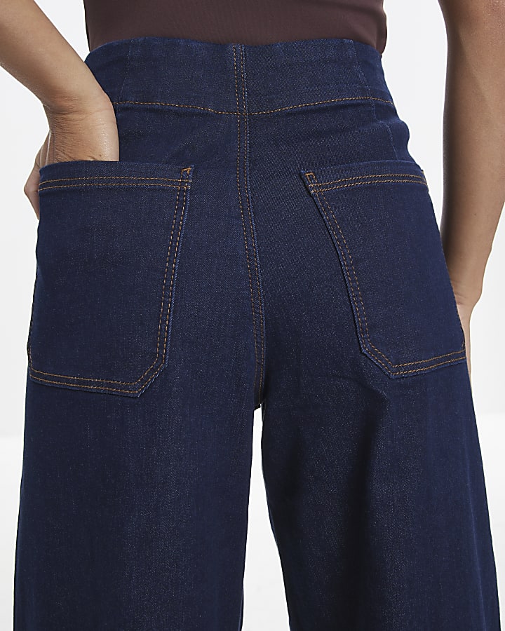 Petite Blue Pull On Wide Leg Jeans