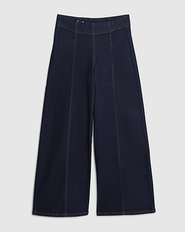 Petite Blue Pull On Wide Leg Jeans
