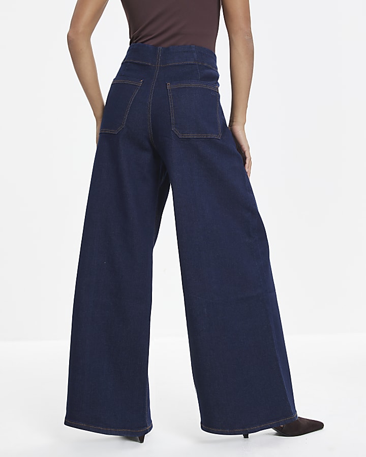 Petite Blue Pull On Wide Leg Jeans