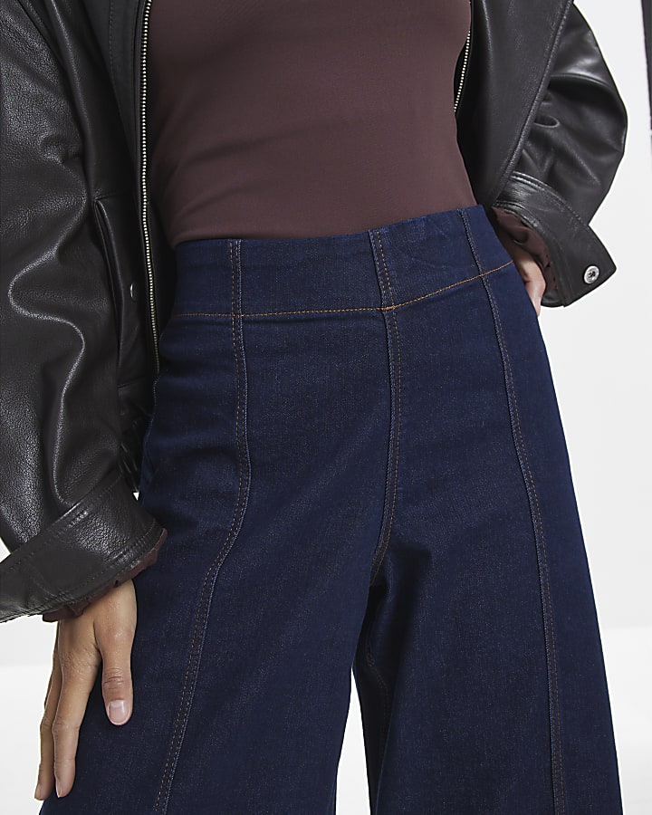 Petite Blue Pull On Wide Leg Jeans