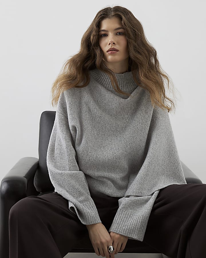RI Studio Grey Wool Wrap Cape Jumper
