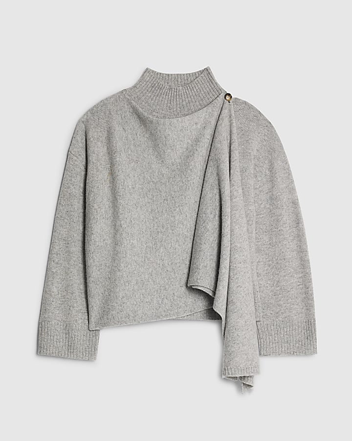 RI Studio Grey Wool Wrap Cape Jumper