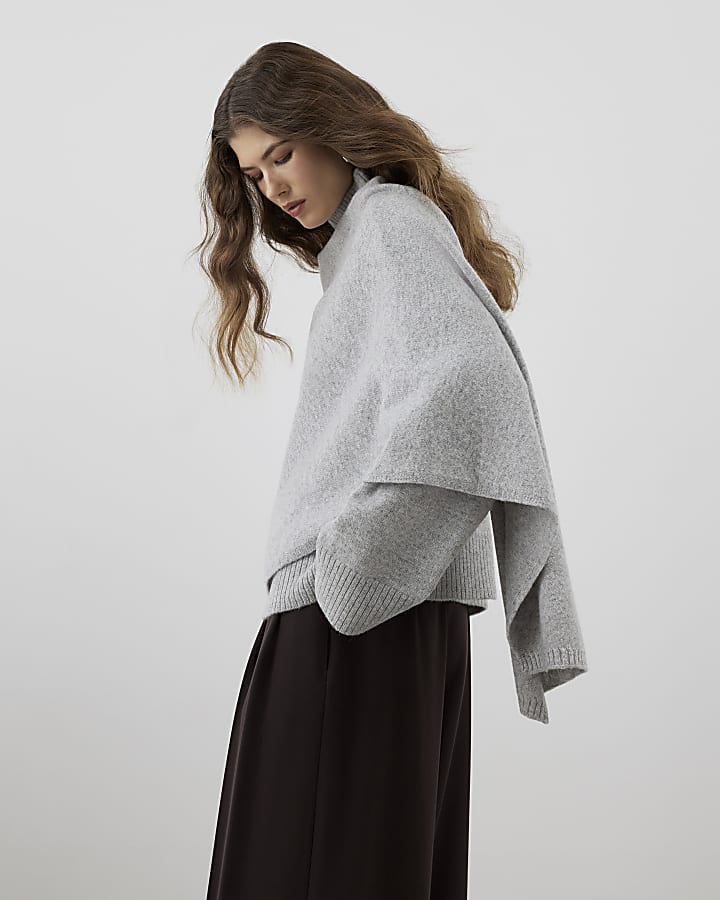 RI Studio Grey Wool Wrap Cape Jumper