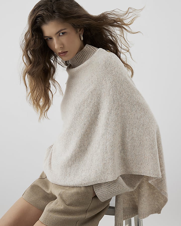 RI Studio Beige Wool Wrap Cape Jumper