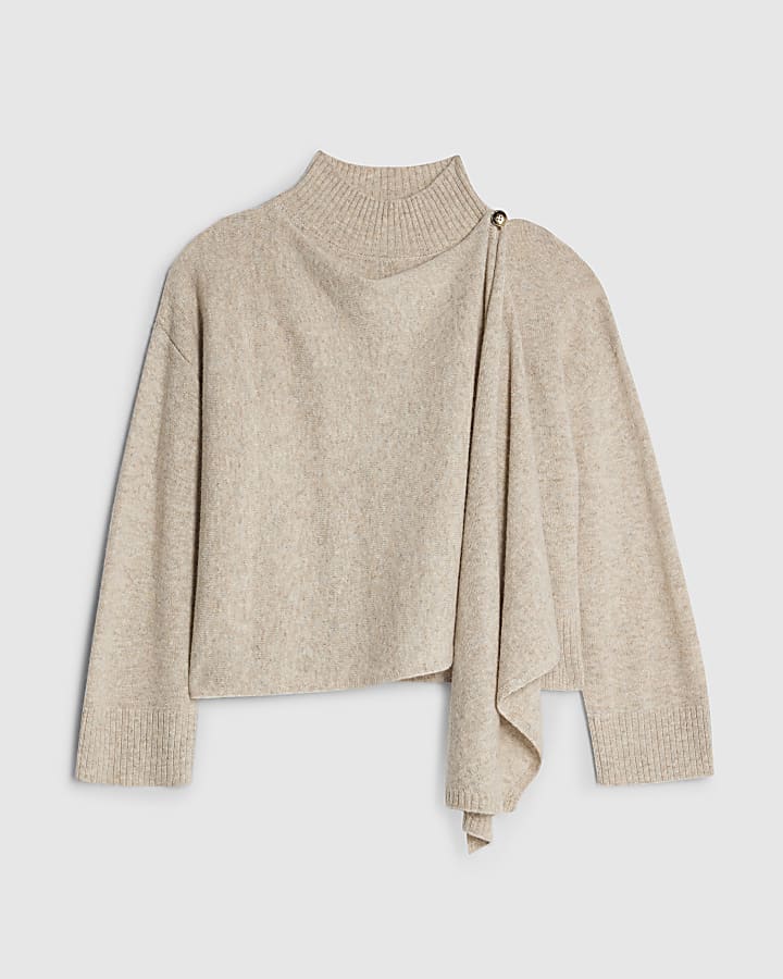RI Studio Beige Wool Wrap Cape Jumper