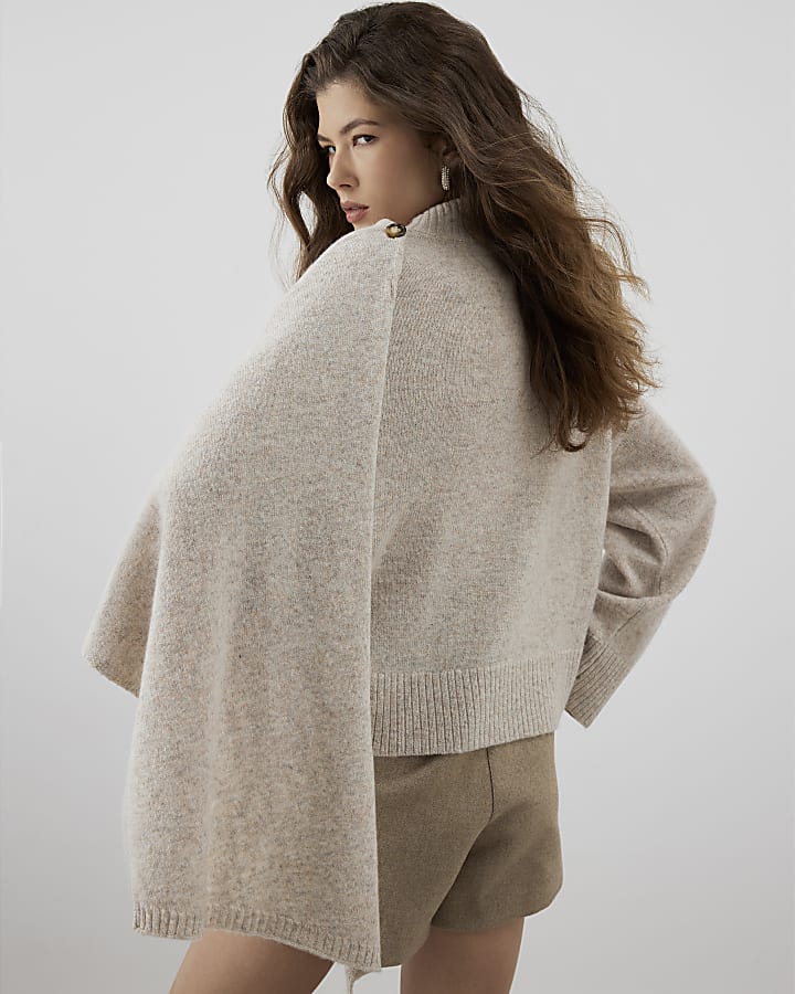 RI Studio Beige Wool Wrap Cape Jumper