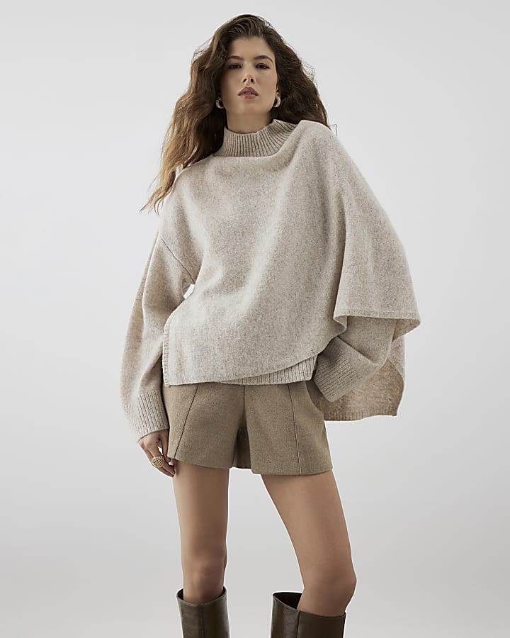 RI Studio Beige Wool Wrap Cape Jumper