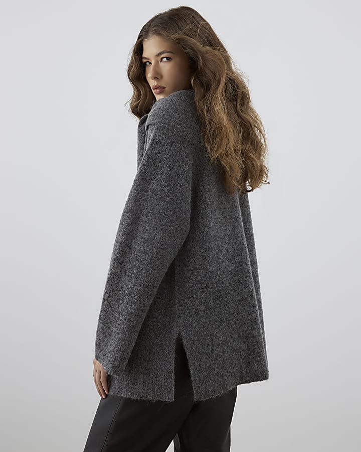RI Studio Grey Scarf Alpaca Blend Cardigan