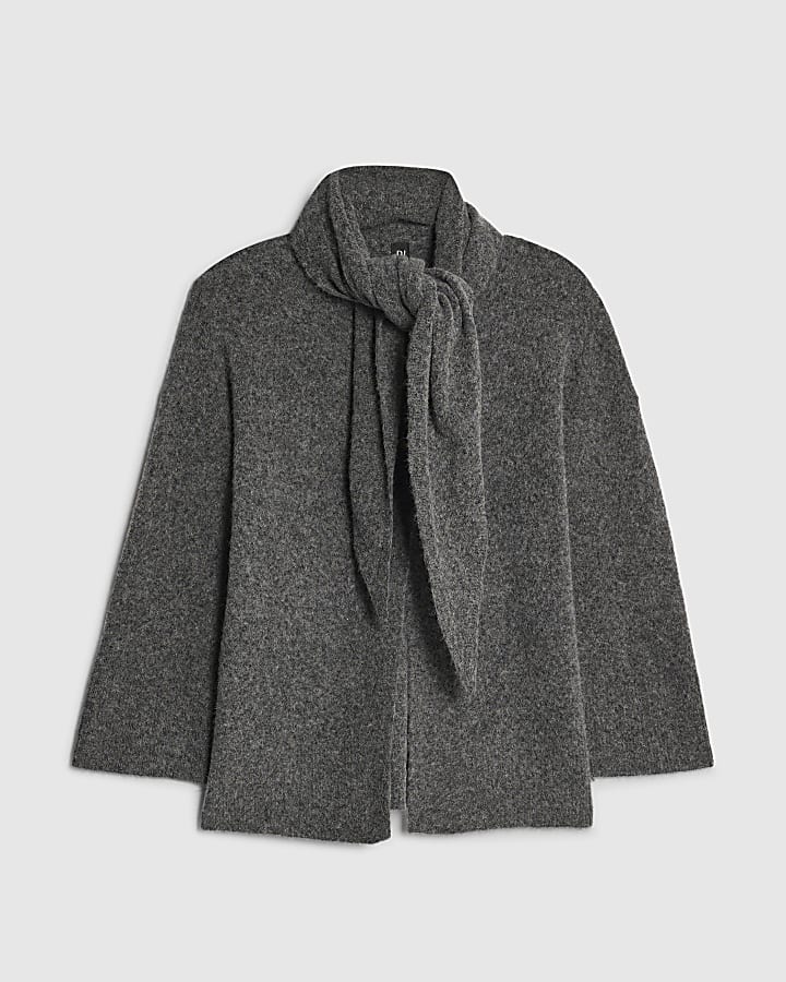 RI Studio Grey Scarf Alpaca Blend Cardigan