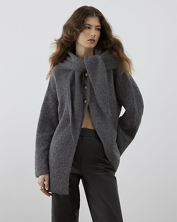 RI Studio Grey Scarf Alpaca Blend Cardigan