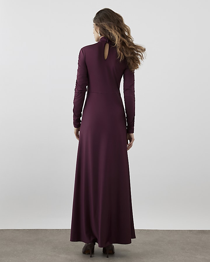 RI Studio Red Ruched Maxi Dress