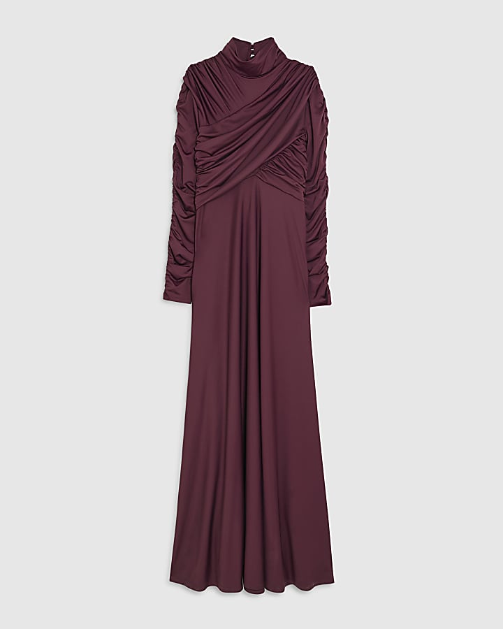 RI Studio Red Ruched Maxi Dress