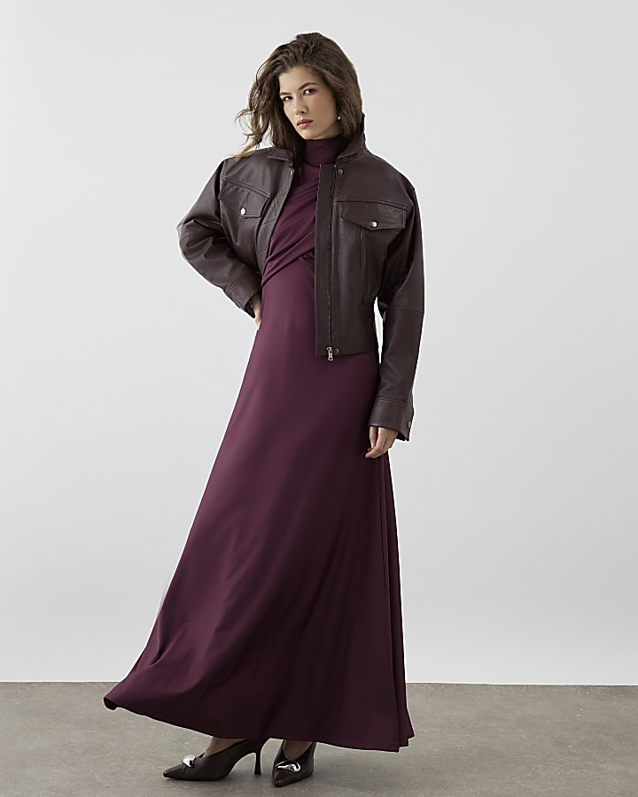 RI Studio Red Ruched Maxi Dress